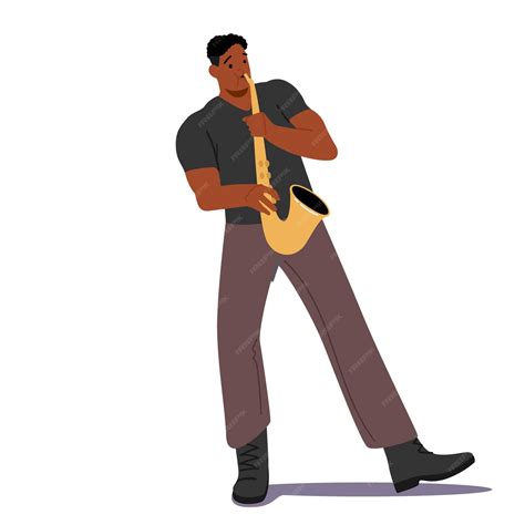 Premium Vector African Male Character Playing Saxophone Isolated On