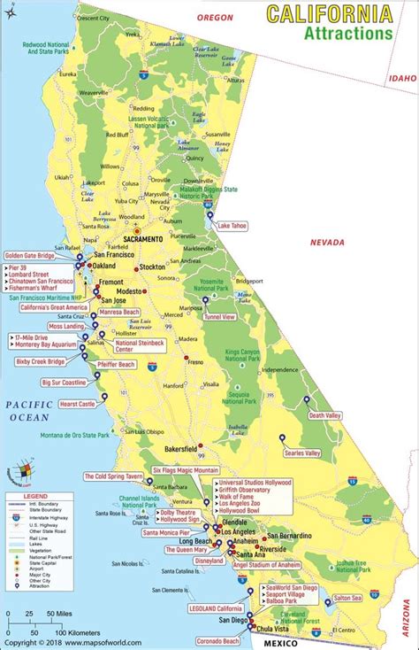 Places To Go In California California Attraction Map California