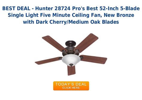 It has longer (60) blades than most, but has a very slow low speed rotation, so air moves very efficiently. Low price hunter 28724 pros best 52-inch 5-blade single ...