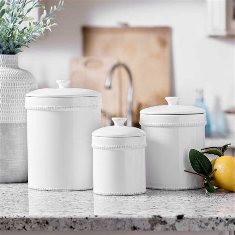 White Bianca Canisters Set Of 3 Kirklands White Kitchen Canisters
