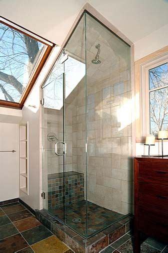 For smaller bathroom walls, we like to specify ceramic tiles that are small. fl_madison_03.jpg 336×504 pixels (With images) | Attic shower, Sloped ceiling bathroom, Ensuite ...