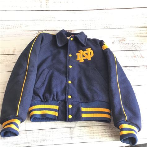 Vintage 60s 70s Notre Dame Letterman Jacket Empire Sporting Blue Wool