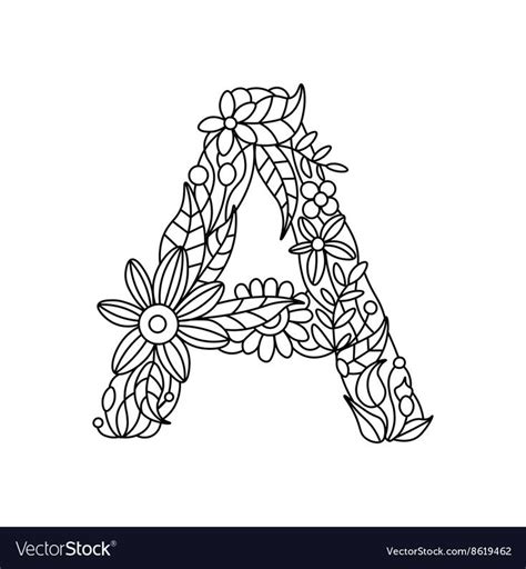 Letter A coloring book for adults Royalty Free Vector Image | Coloring