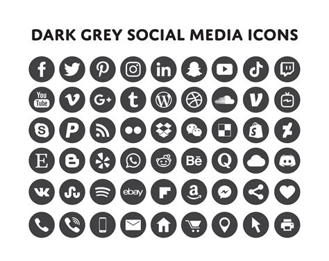 Dark Grey Social Media Icons Bundle Over 200 Gray Social Etsy Australia