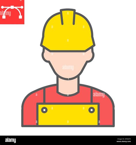 Construction Worker Color Line Icon Engineer And Repairman Miner