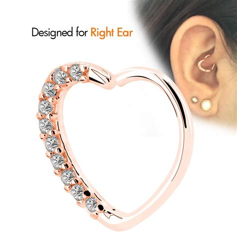OUFER 2Pieces 18KT Rose Gold Clear Heart Daith Earrings Cartilage