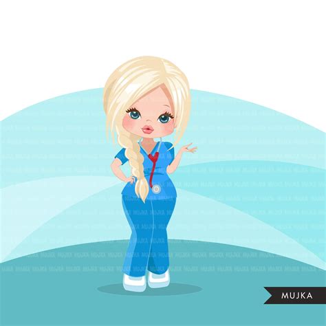Nurse Clipart With Scrubs Patient Chart Graphics Print