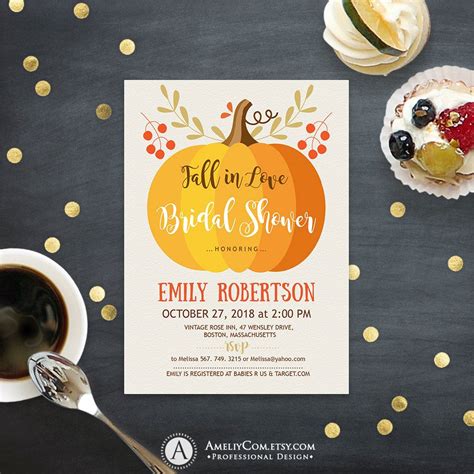 Fall Pumpkin Bridal Shower Invite Printable Fall In Love Wedding