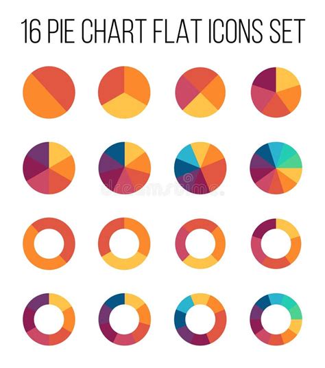 Set Of Pie Chart Icons In Modern Thin Flat Style Stock Vector