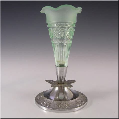 Bagley 3187 Art Deco 6 Green Glass And Metal Katherine Vase Green Glass Vase Green Glass Vase