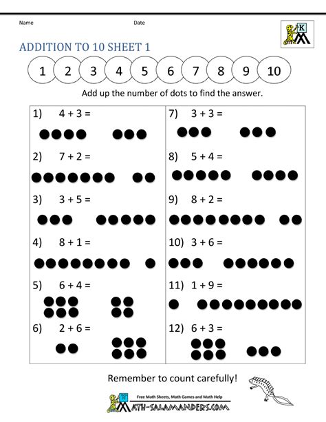 Addition Math Worksheets For Kindergarten