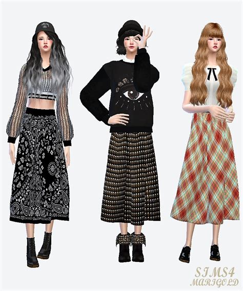Sims 4 Ccs The Best Long Flared Skirts By Sims 4 Marigold