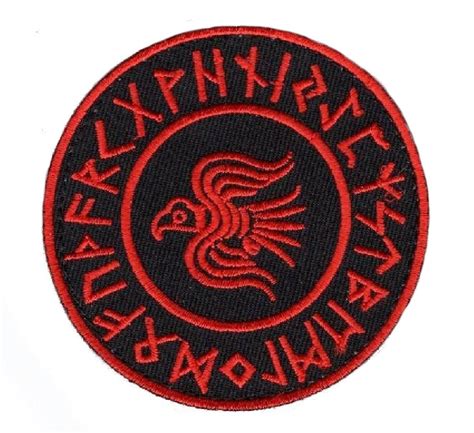 Odins Raven Patch Embroidered Hook Red Miltacusa