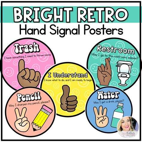 Hand Signal Posters For Classroom Management Retro Bright Made By