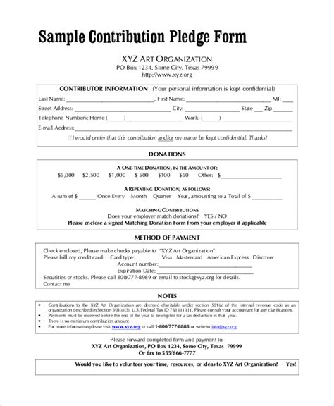 Free 8 Sample Pledge Forms In Pdf Ms Word