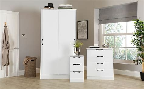 White high gloss bedroom furniture.wardrobe, chest drawers, bedside, set. Camden White High Gloss 3 Piece 2 Door Sliding Wardrobe ...