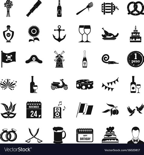 Celebrating Icons Set Simple Style Royalty Free Vector Image
