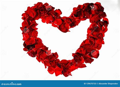 Beautiful Red Heart Of Red Rose Petals Background Romantic Love Stock