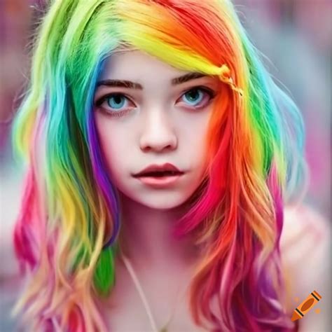 Portrait Of A Girl With Rainbow Hair On Craiyon