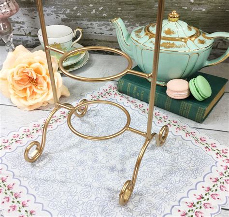 Gold 4 Tier Coated Metal Vintage Tea Cup And Saucer Display Stand