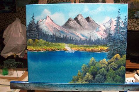 Oil Painting Inspired By Bob Ross Mountain Waterfall Oil Painting