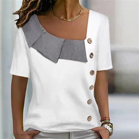 Asymmetrical Fold Over Tiered Collar Button Top – hlelu