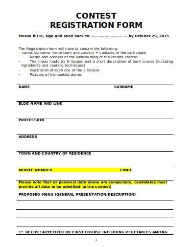 Free 10 Contest Registration Form Templates In Ms Word