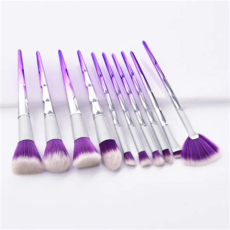 2018 10pcs Purple Cosmetic Makeup Brush Brushes Foundation Powder