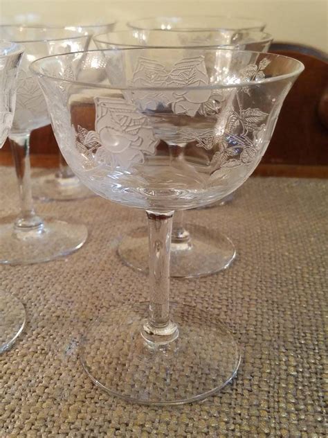 Vintage Etched Rose Crystal Champagne Glasses 4 58 Etsy Crystal