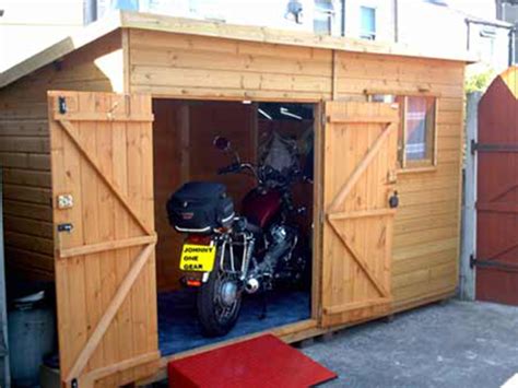 Not only can mike store his motorcycle in it but the shed also doubles as a workshop and has a large loft of excess storage too! Motorcycle Shed | Shed Plans Kits