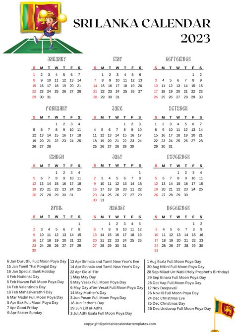 Sri Lanka Calendar 2023