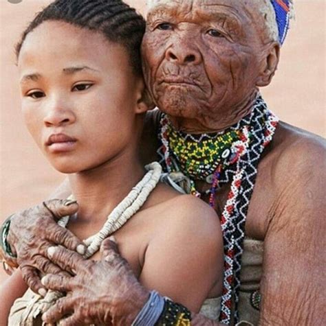 Grandmother And Granddaughter People Of The Khoi San Aborigines Of Khalahari Desert Botsw