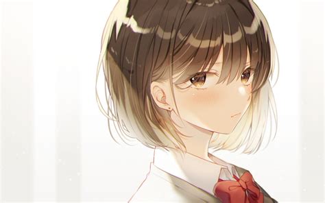 Download 2880x1800 Anime School Girl Brown Hair Short Hair Wallpapers
