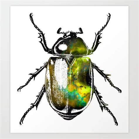 Egyptian Beetle Golden Scarab Beetle Art Print By Lmntalvibes