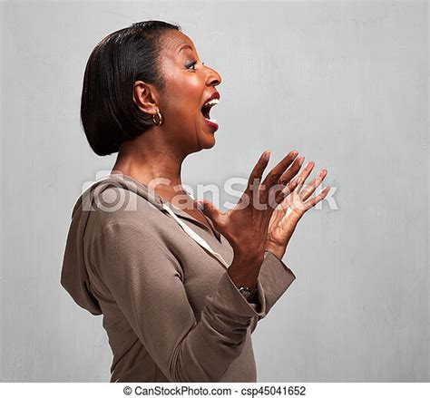 Happy Surprised Black Woman Profile Happy Yelling African American