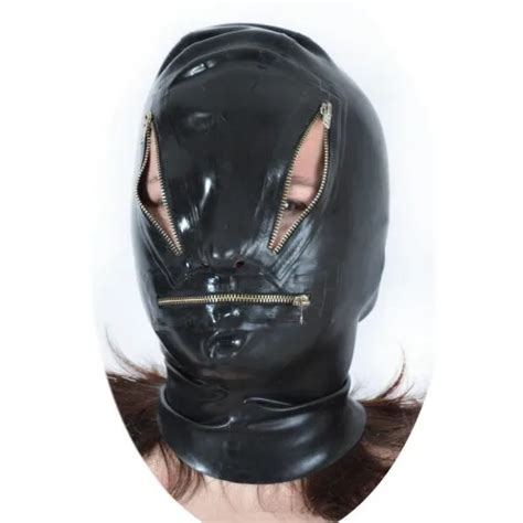 0 6mm thickness latex sexy costumes latex hood with metal zipped in sexy costumes from novelty