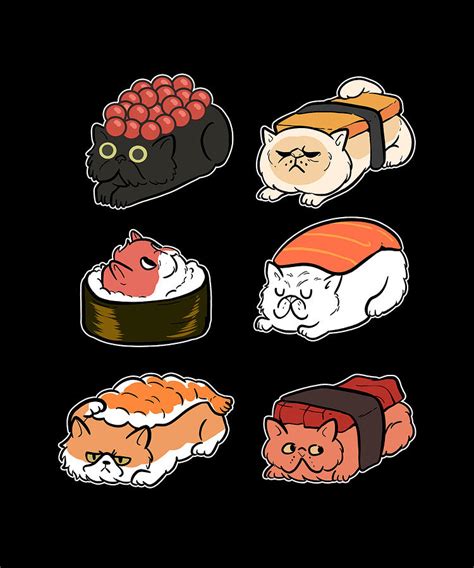 Cute Sushi Cats Anime Cat Ramen Vaporwave Manga Painting By Amango