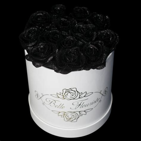 Belle Fleuriste Black Glitter Roses White Box Bellefleuristeuk