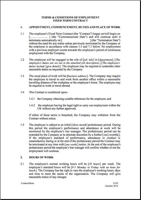 fixed short term employment contract template