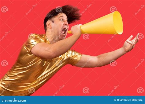 An Funny Eccentric Man Screaming To A Megaphone Stock Photo Image Of Loud Background