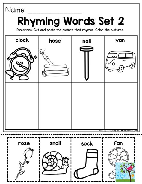 Rhyming Cut And Paste Worksheets For Kindergarten Wor