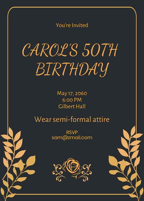Black And Gold 50th Birthday Invitation Template In Psd Illustrator