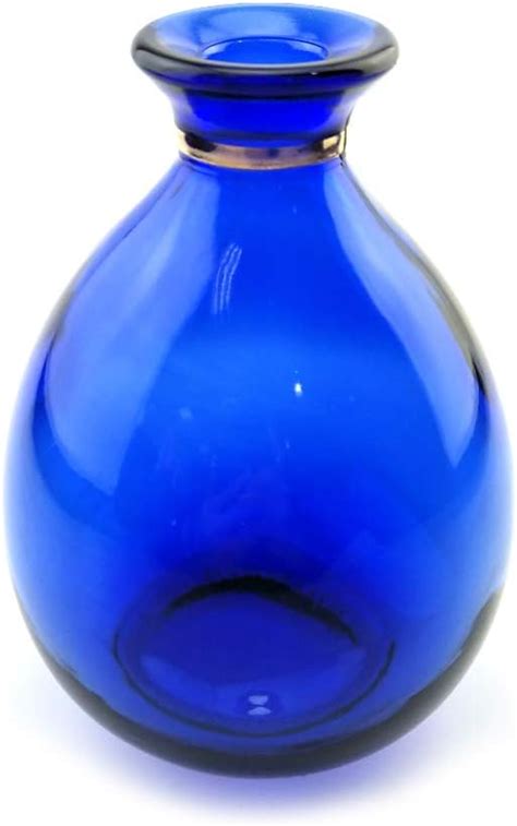 Yile Glass Vase For Flowers Rounded Small Blue Glass Vase