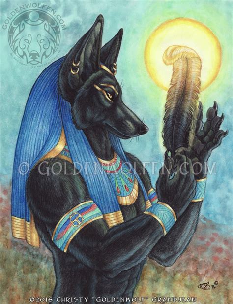 anubis egyptian god with feather of truth print etsy