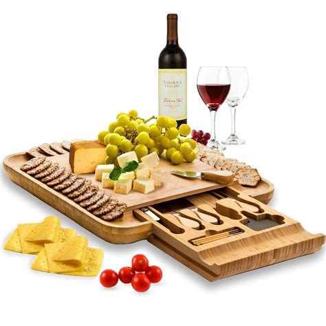 Buy Premium Cheese Board And Knife Set Bamboo Wood Charcuterie Board