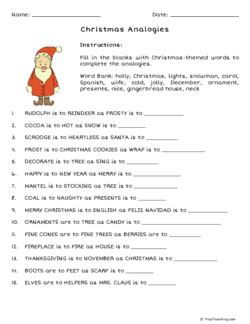 Christmas wordsearches, puzzles, gift calendars. Christmas Analogies (Grade 4) - Free Printable Tests and Worksheets - HelpTeaching.com