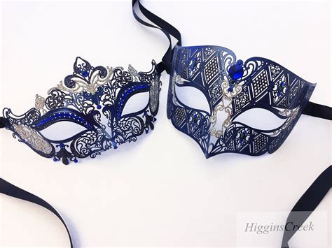Masquerade Mask Set Couples Matching Black Silver Brocade And Black
