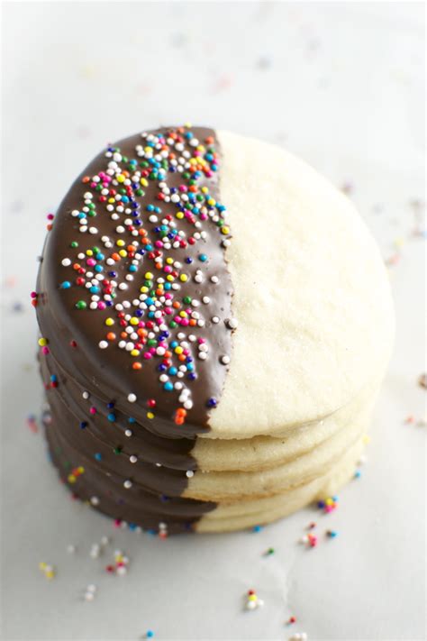 Immediately top with sprinkles, if desired. Chocolate Dipped Butter Cookies - Stuck On Sweet