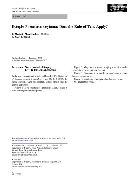 Pdf Ectopic Pheochromocytoma Does The Rule Of Tens Apply