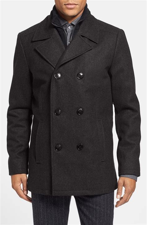 Kenneth Cole Reaction Regular Fit Double Breasted Wool Blend Peacoat